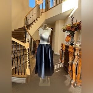 NWT Skies Are Blue Talia Navy/White Striped Sleeveless Tank Midi Dress S Pockets